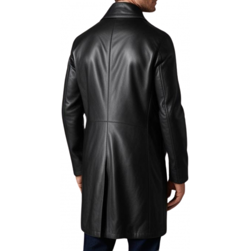 Manteau homme en cuir d'agneau noir fermeture par boutons modèle Timon