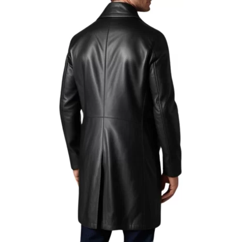Manteau homme en cuir d'agneau noir fermeture par boutons modèle Timon