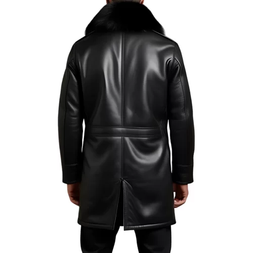 Trois quart homme en cuir d'agneau épais noir avec col en mouton amovible véritable fermeture zip modèle Elitore