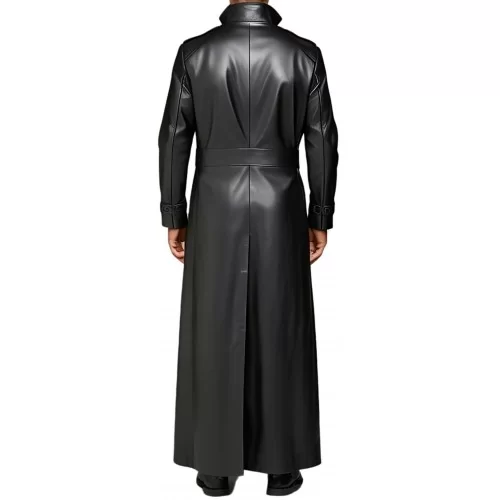 Manteau long homme style Matrix en cuir d'agneau noir fermeture par boutons modèle Goast