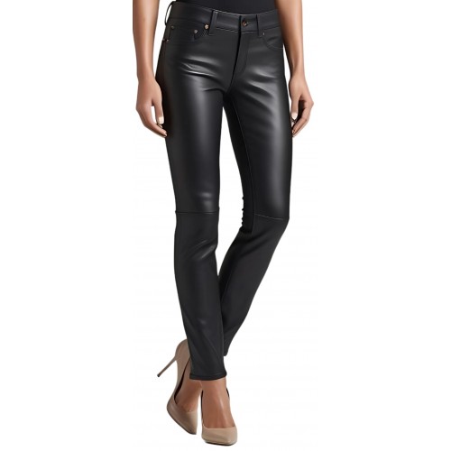 Pantalon coupe jeans femme en cuir d'agneau modèle Rizaline