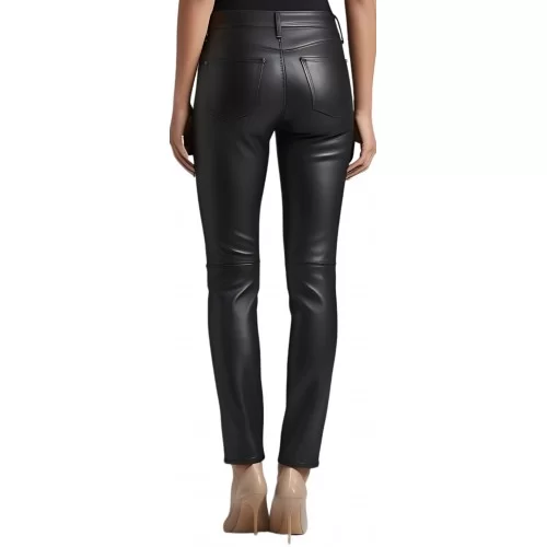 Pantalon coupe jeans femme en cuir d'agneau modèle Rizaline