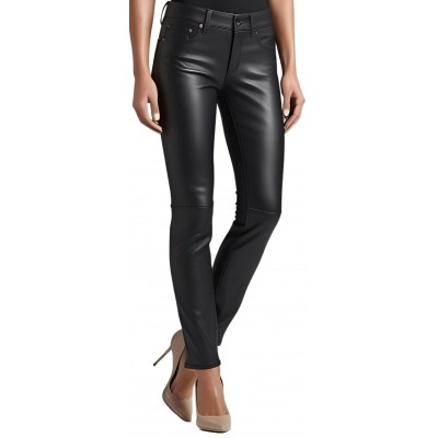 Pantalon coupe jeans femme en cuir d'agneau noir  modèle Nataline