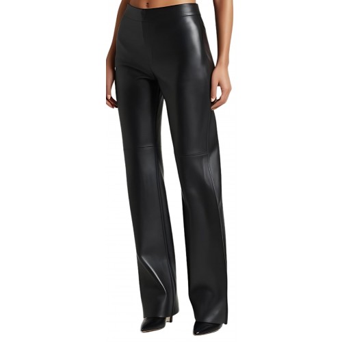 Pantalon femme coupe large évasée en cuir d'agneau modèle Danila