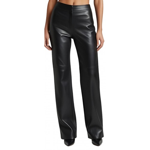 Pantalon femme coupe large évasée en cuir d'agneau modèle Danila