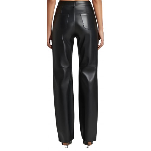 Pantalon femme coupe large évasée en cuir d'agneau modèle Danila