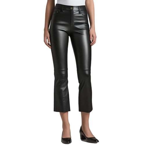 Pantacourt femme en cuir d'agneau noir modèle Rosalie