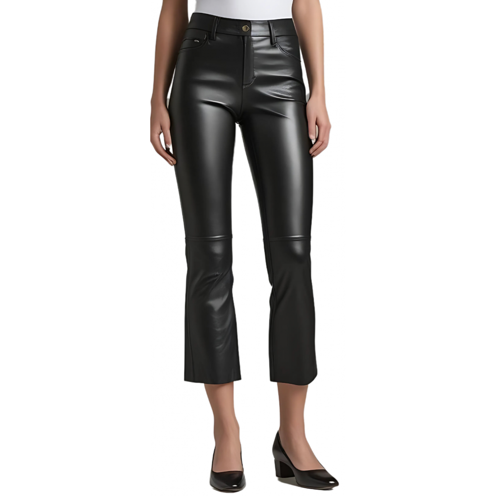 Pantacourt femme en cuir d'agneau noir modèle Rosalie