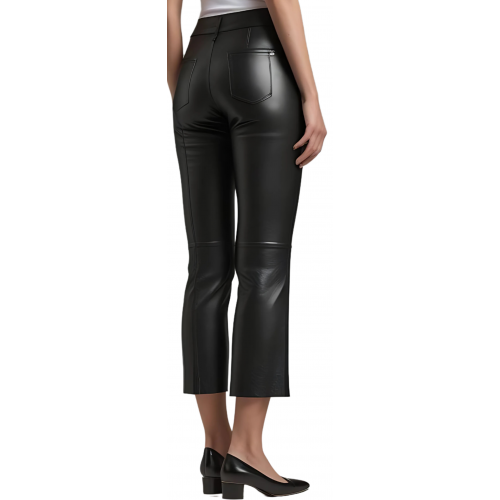 Pantacourt femme en cuir d'agneau noir modèle Rosalie
