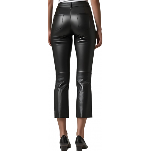Pantacourt femme en cuir d'agneau noir modèle Rosalie