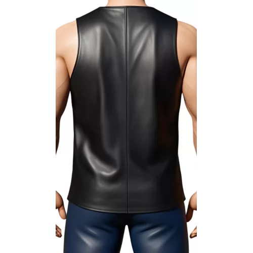 Tee shirt débardeur homme en cuir d'agneau noir sans manches modèle Dorin