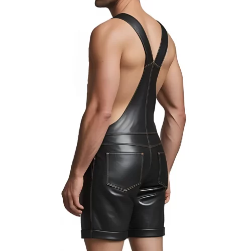 Short salopette homme en d'agneau noir modèle Simon