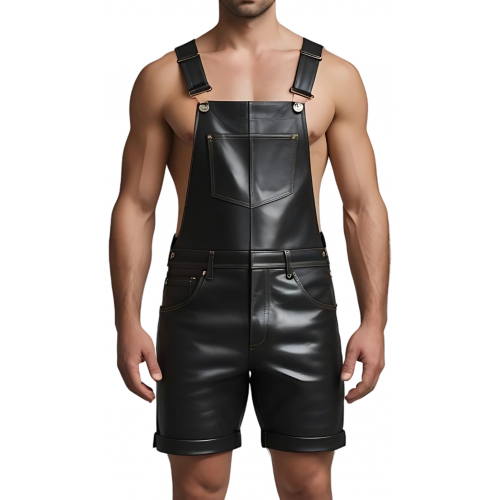Short salopette homme en d'agneau noir modèle Simon