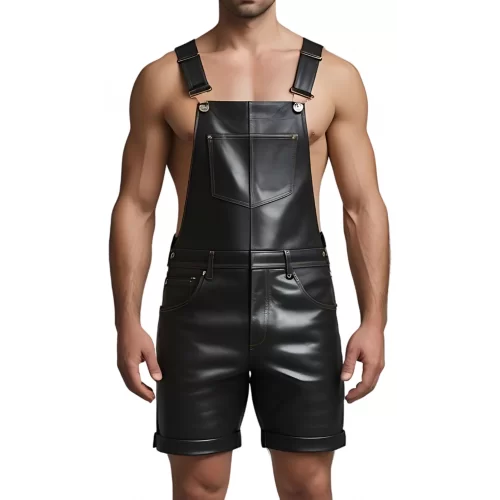 Short salopette homme en d'agneau noir modèle Simon