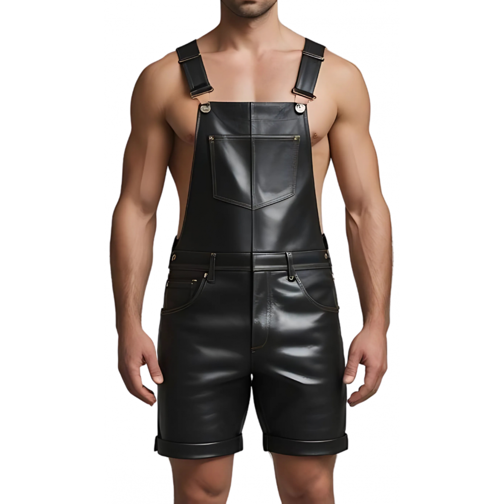 Short salopette homme en d'agneau noir modèle Simon