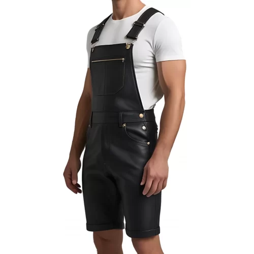Short salopette homme en cuir d'agneau noir modèle Gazelo