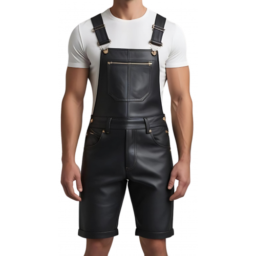 Short salopette homme en cuir d'agneau noir modèle Gazelo