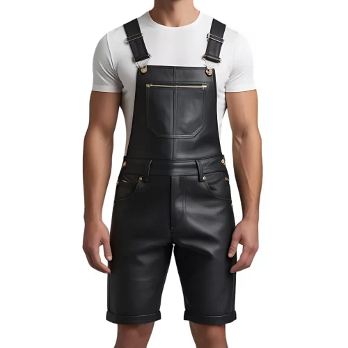 Short salopette homme en cuir d'agneau noir modèle Gazelo