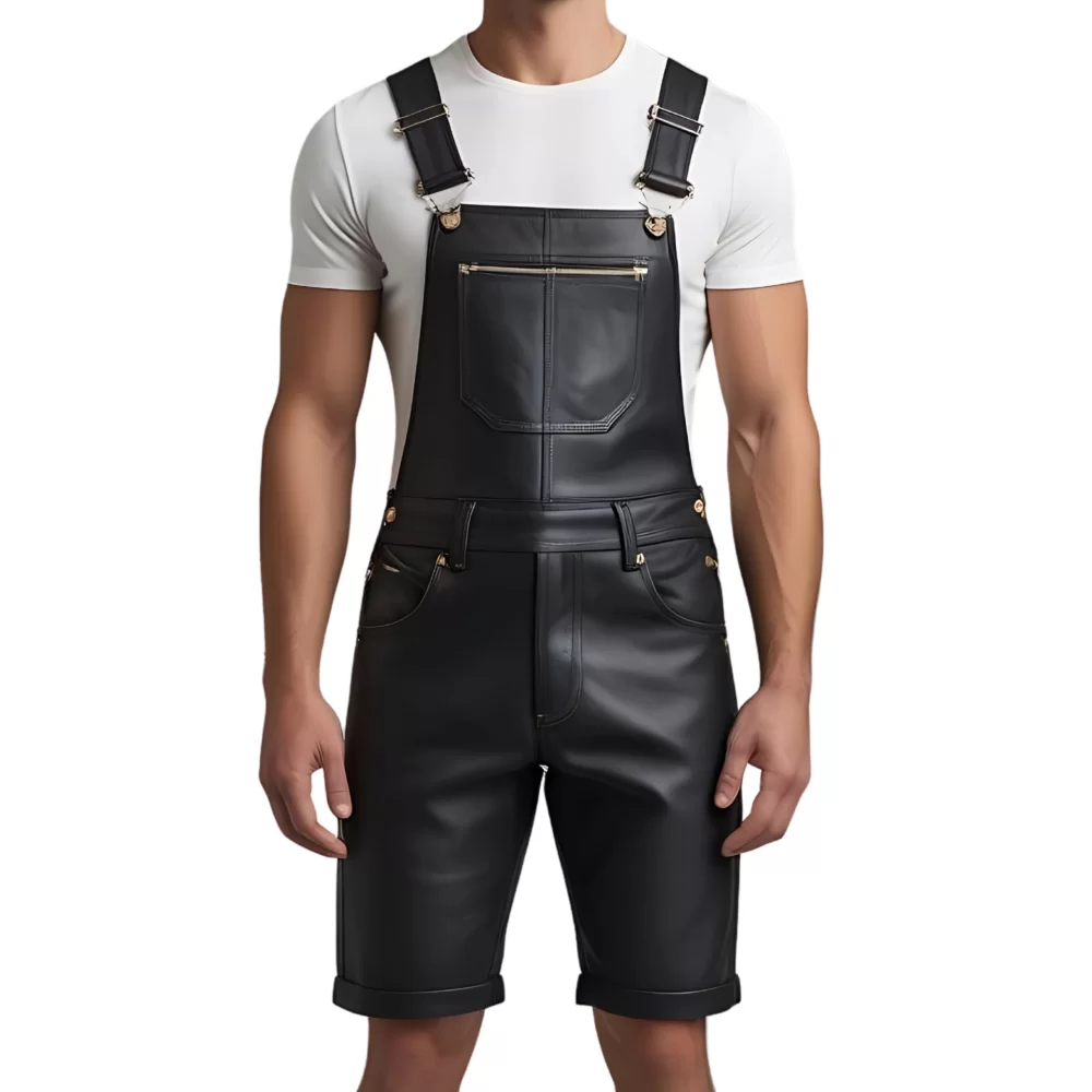 Short salopette homme en cuir d'agneau noir modèle Gazelo