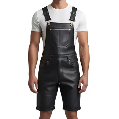 Short salopette homme en cuir d'agneau noir modèle Gazelo