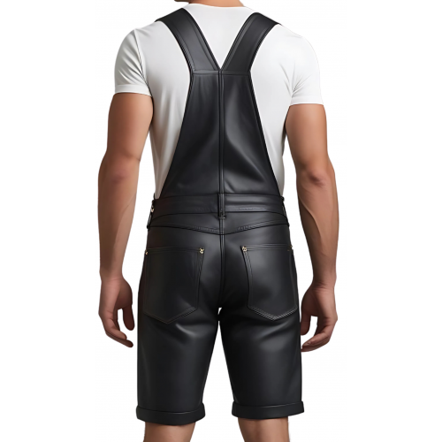 Short salopette homme en cuir d'agneau noir modèle Gazelo