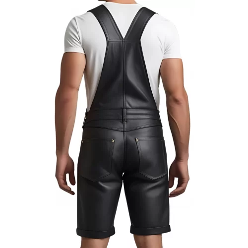 Short salopette homme en cuir d'agneau noir modèle Gazelo