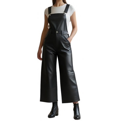 Salopette femme en cuir d'agneau noir bas large modèle Dixty