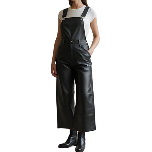 Salopette femme en cuir d'agneau noir bas large modèle Dixty