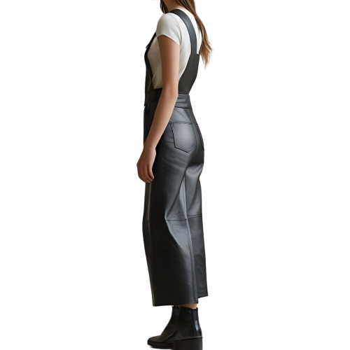 Salopette femme en cuir d'agneau noir bas large modèle Dixty