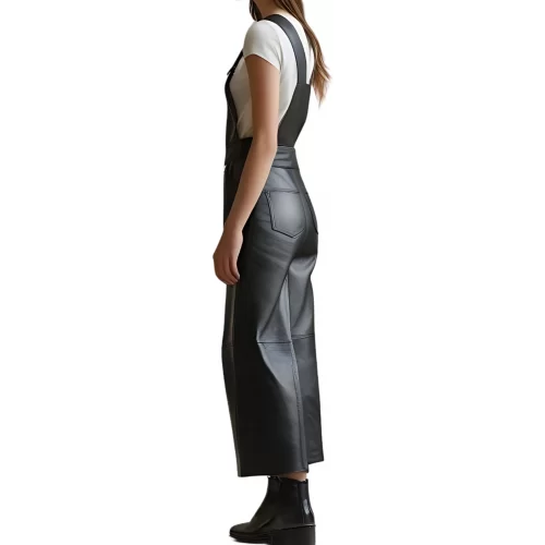 Salopette femme en cuir d'agneau noir bas large modèle Dixty