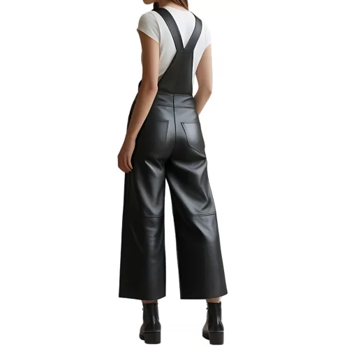Salopette femme en cuir d'agneau noir bas large modèle Dixty