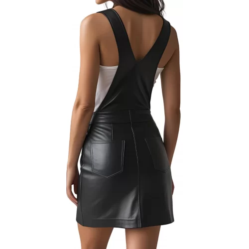 Robe salopette en cuir d'agneau noir modèle Karla