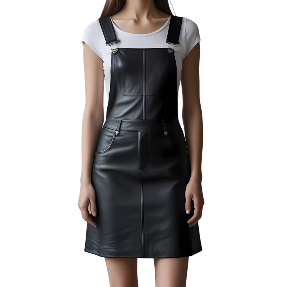Robe salopette femme en cuir d'agneau noir modèle Salie