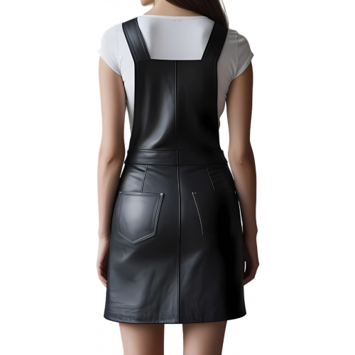 Robe salopette femme  en cuir d'agneau noir modèle Salie