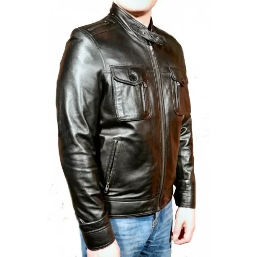 Blouson cuir homme agneau noir modèle Corry