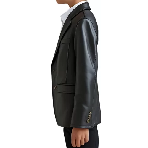Veste blazer pour garçon en cuir d'agneau noir modèle Rixa taille 10 ans