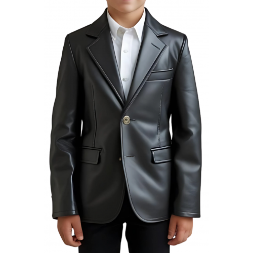 Veste blazer pour garçon en cuir d'agneau noir modèle Rixa taille 10 ans