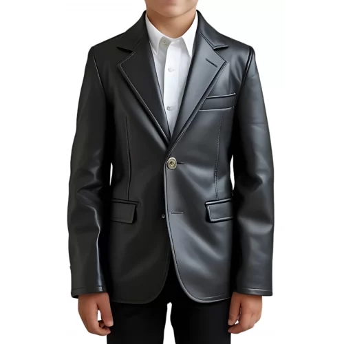 Veste blazer pour garçon en cuir d'agneau noir modèle Rixa taille 10 ans