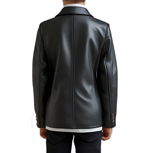 Veste blazer pour garçon en cuir d'agneau noir modèle Rixa taille 10 ans