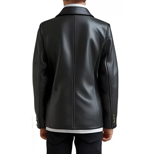 Veste blazer pour garçon en cuir d'agneau noir modèle Rixa taille 10 ans