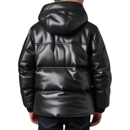 Doudoune garçon en cuir d'agneau noir modèle Cirbale taille 10 ans