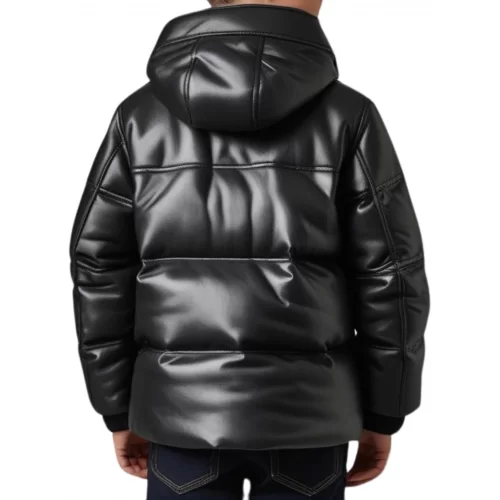 Doudoune garçon en cuir d'agneau noir modèle Cirbale taille 10 ans