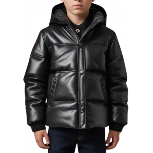 Doudoune garçon en cuir d'agneau noir modèle Cirbale taille 10 ans