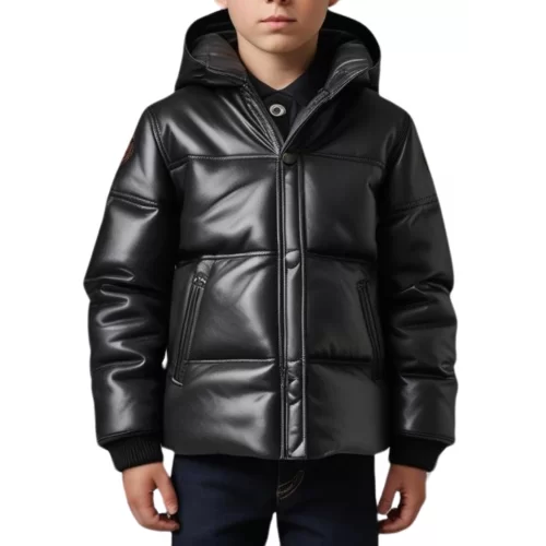Doudoune garçon en cuir d'agneau noir modèle Cirbale taille 10 ans