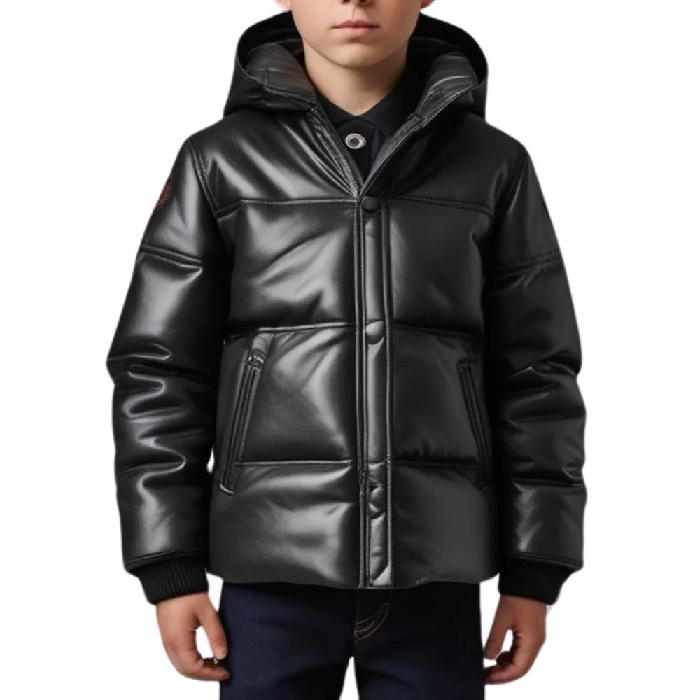 Doudoune garçon en cuir d'agneau noir modèle Cirbale taille 10 ans