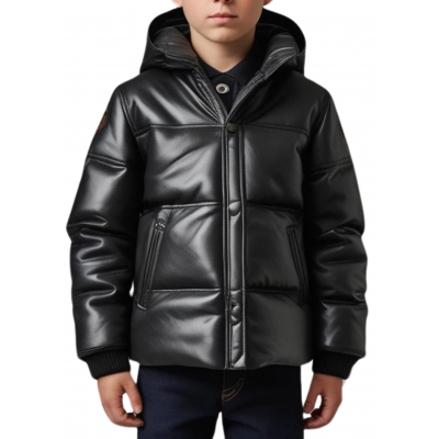 Doudoune garçon en cuir d'agneau noir modèle Cirbale taille 10 ans