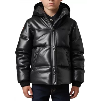 Doudoune garçon en cuir d'agneau noir modèle Cirbale taille 10 ans