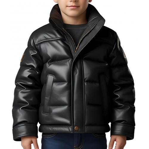 Doudoune garçon en cuir d'agneau noir modèle Rorale taille 10 ans