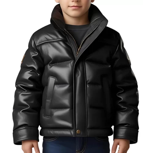 Doudoune garçon en cuir d'agneau noir modèle Rorale taille 10 ans