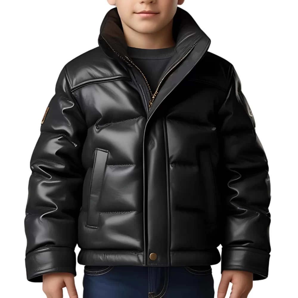Doudoune garçon en cuir d'agneau noir modèle Rorale taille 10 ans
